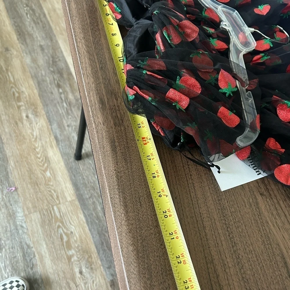 NWT Unique Vintage Black Strawberry Dress Large 10/12 strawberry novelty dress - Picture 8 of 13